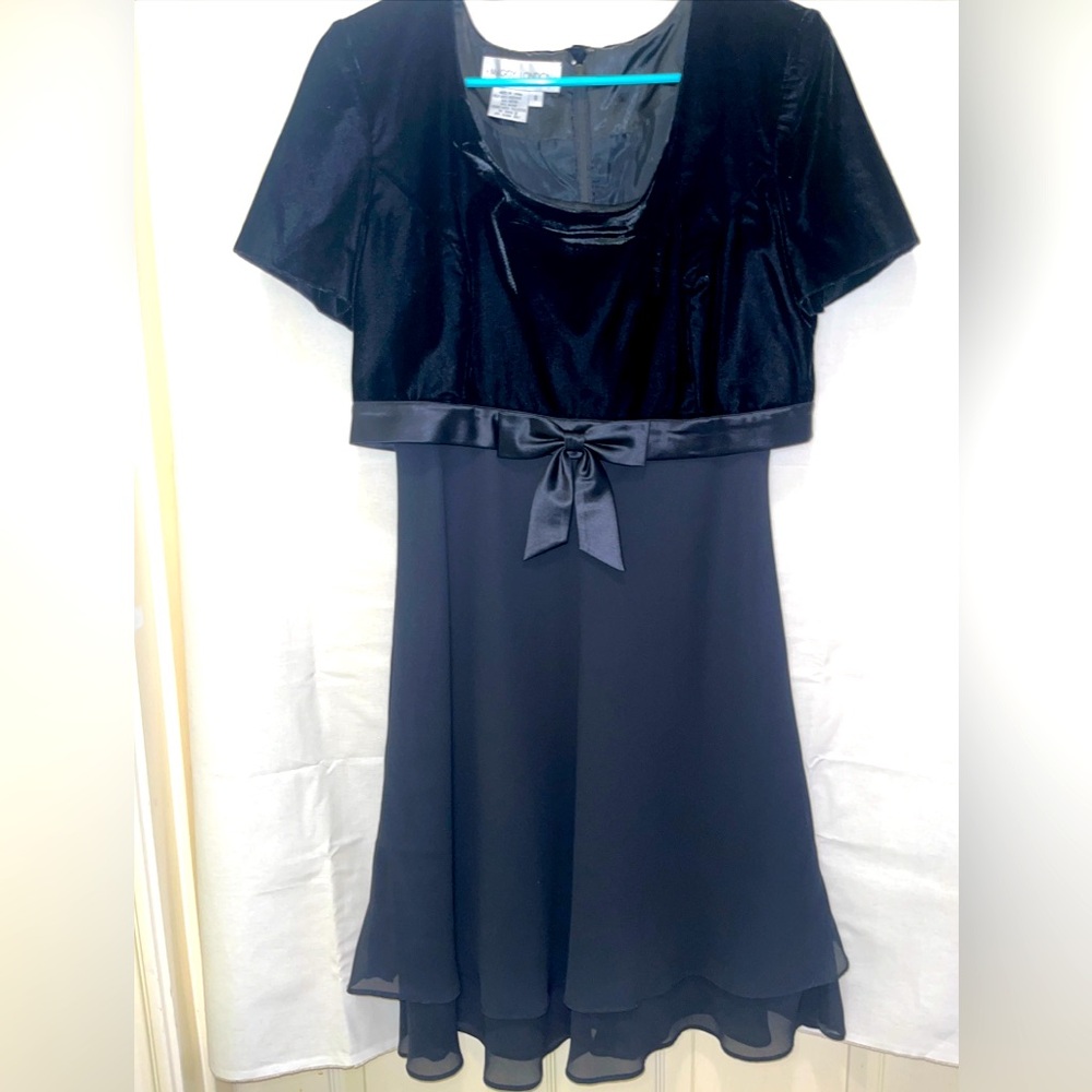 Maggy London Black Chiffon And Velvet Short Sleeve Dress size 8